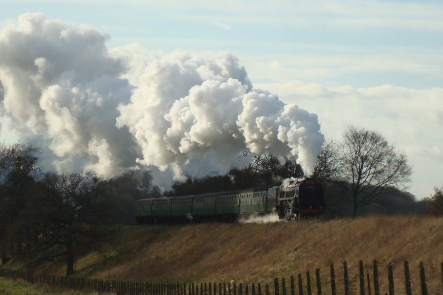 B.R. Standard class '9F' No. 92212 seen between Ropley and Medstead & Four Marks with a 'Santa Special' service from Alresford. (18th December 2011)